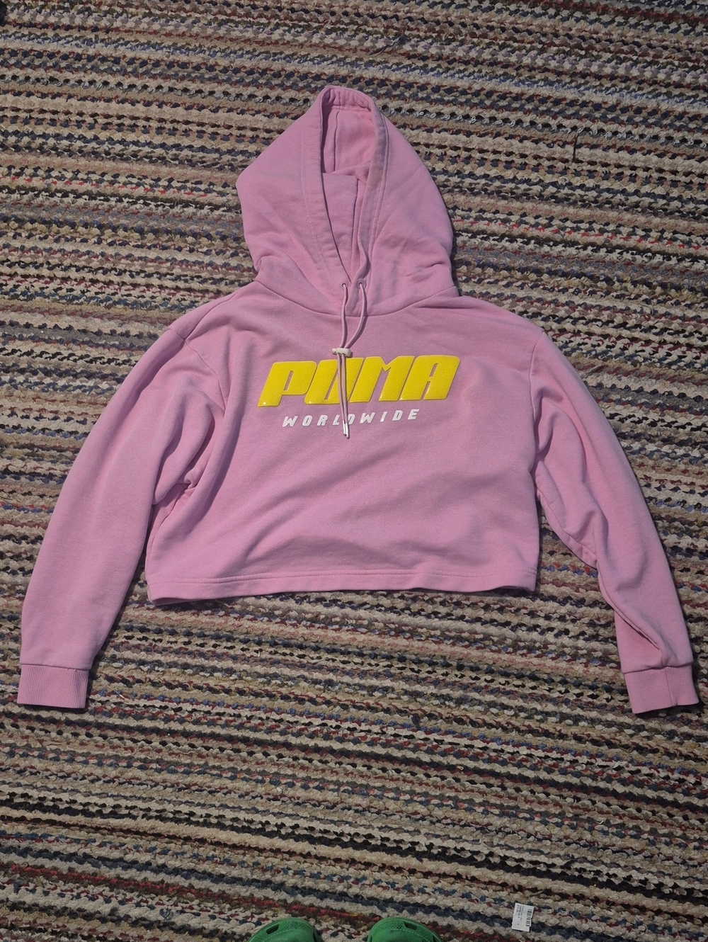 Puma Pink Cropped Hoodie with Yellow Logo